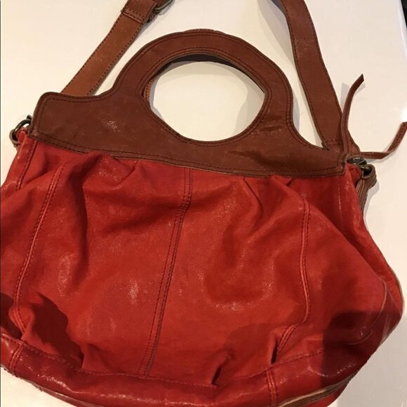 2/40$ Orange and brown leather tote with brown long straps  brand 1937 crossbody - Picture 4 of 4